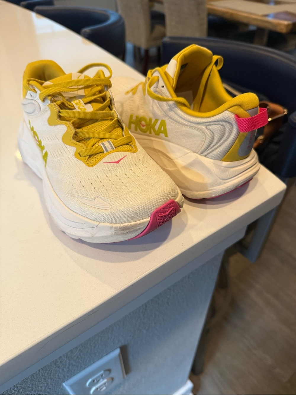Hoka Womens Running Sneakers in White and Yellow - Picture 5 of 5